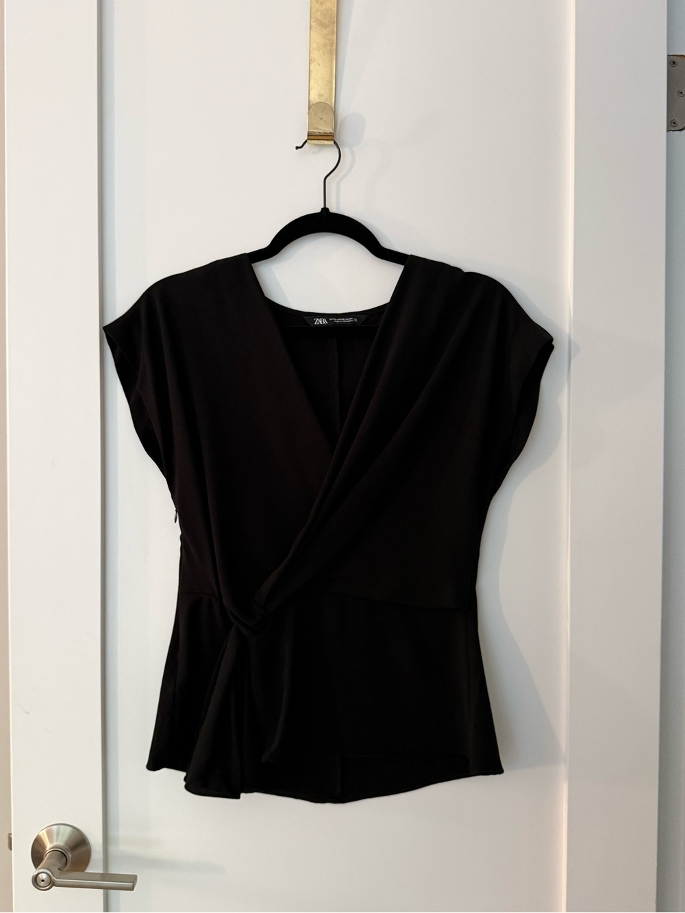 Zara Black Tie-Waist Wrap Blouse